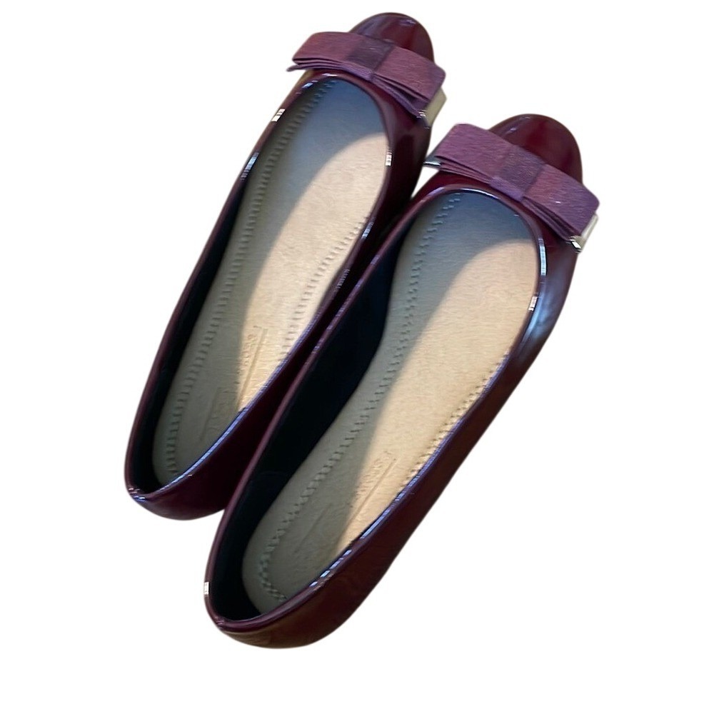 ASOS Burgundy Patent Bow Ballet Flats 6.5 Coquette Balletcore Slip‑On‎ Shoes